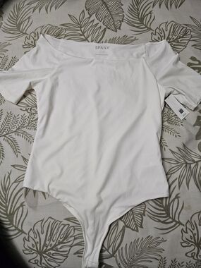 Spanx White Off-Shoulder Bodysuit Top